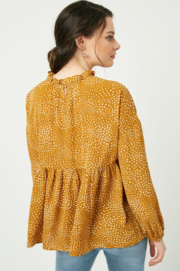 HY2100W MUSTARD Plus Ruffle Neck Long Sleeve Babydoll Top Back
